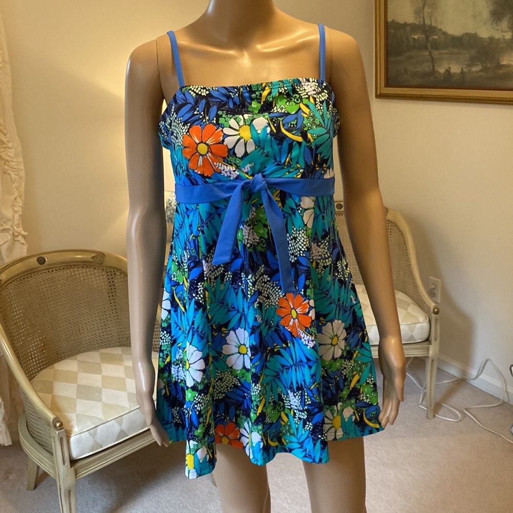 Fit 4U Swim Dress Beautiful Tropical Blues, New - Picture 2 of 8